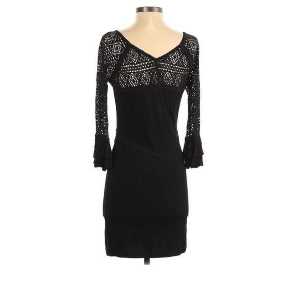 Free People Black Knit Bell Sleeve Dress Small - Picture 2 of 11